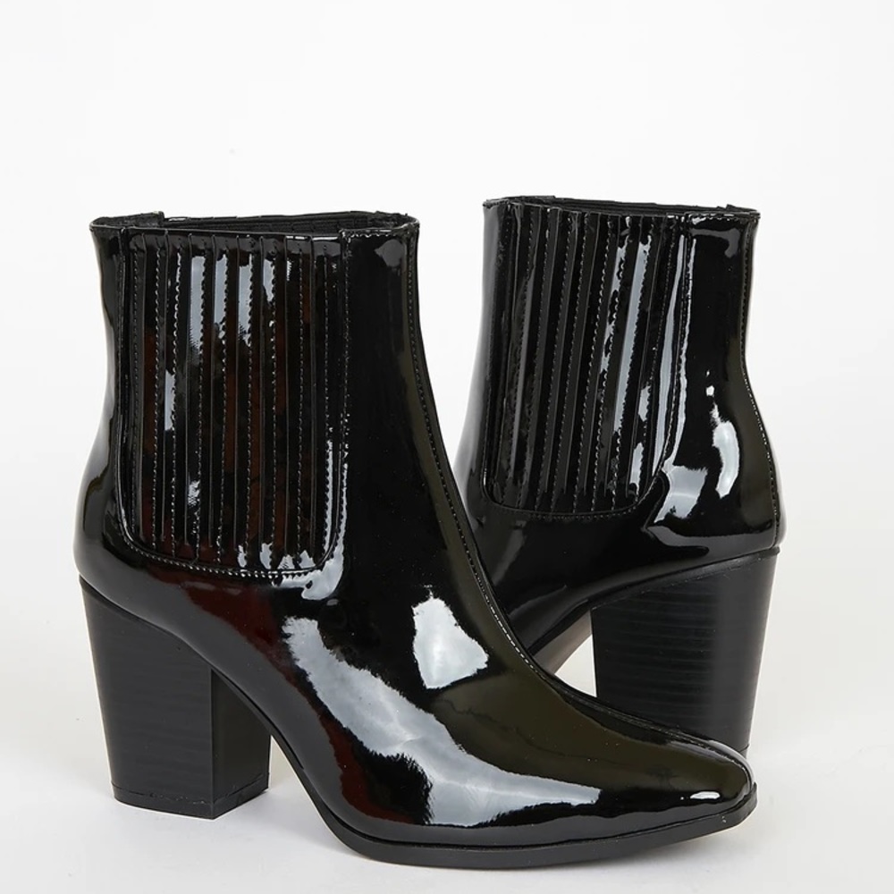 NWT [Lulus] Valine Black Patent Mid-Calf Boots 8.5